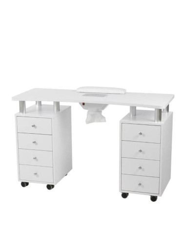 Professional White Manicure Table – 8 Drawers, Built-in Vacuum & Hand Rest Cushion