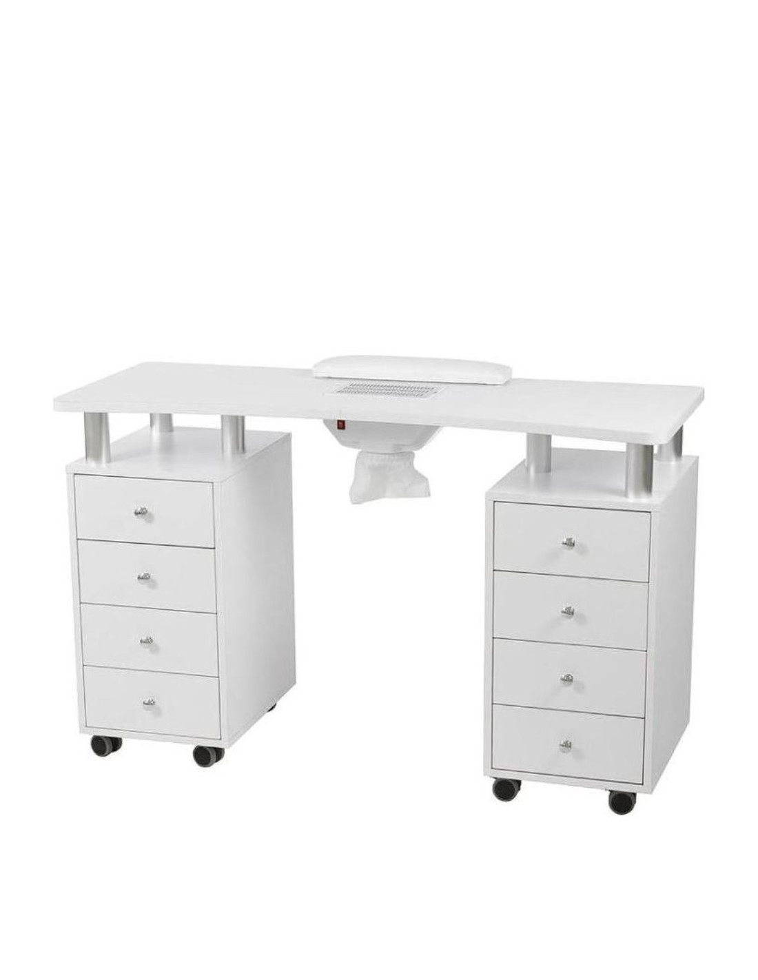 Table de Manucure Professionnelle Blanche – 8 Tiroirs, Aspiration Intégrée & Coussin Repose-Mains 