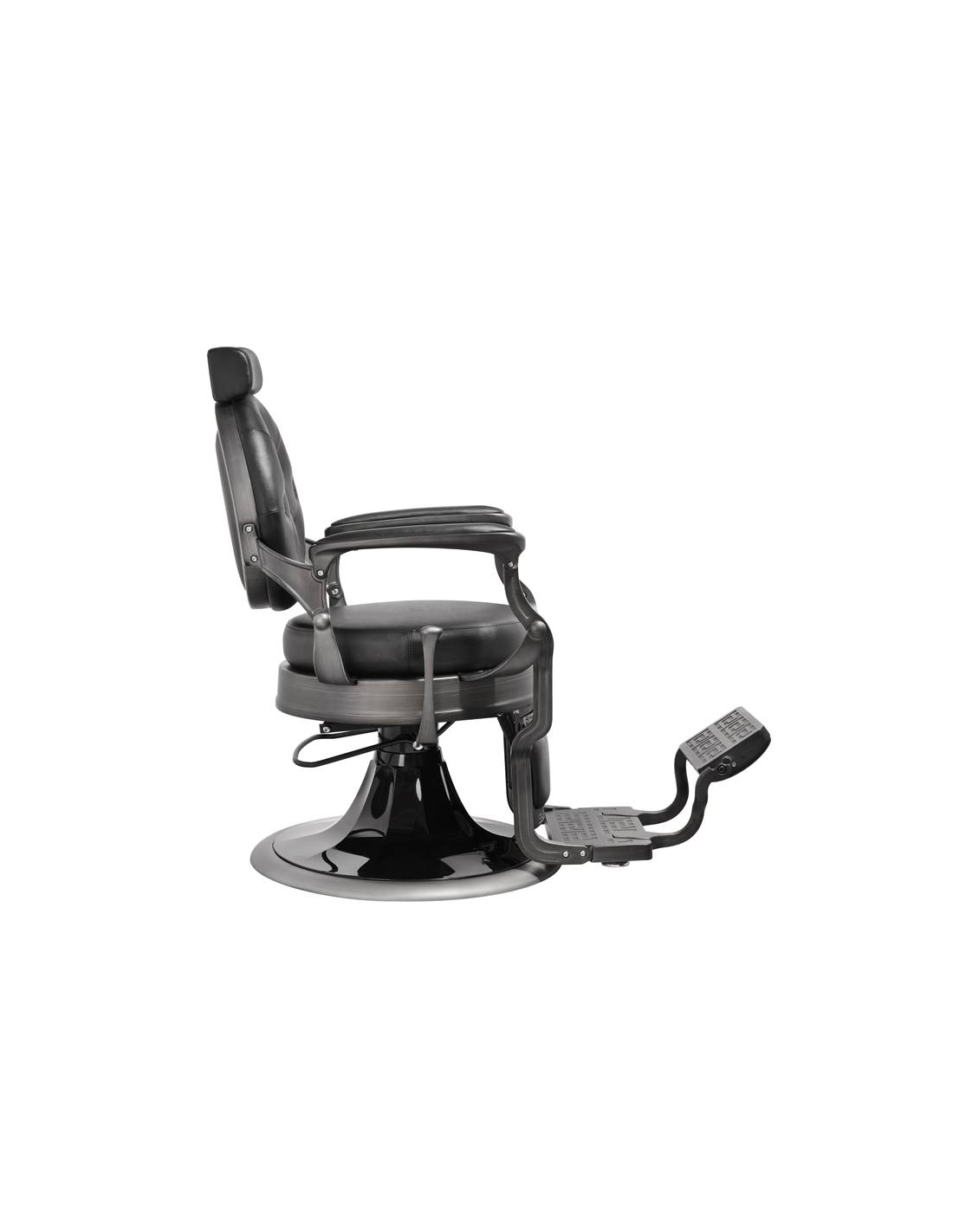  Sillón de barbero Florence Black Gold con base tapizada en negro dorado: un sillón vintage de lujo para barbería.