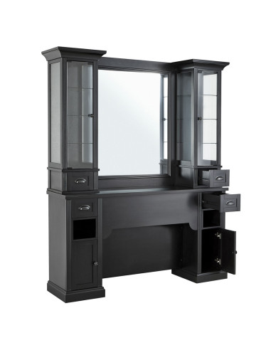 Estação de Barbearia WILLIAM 2B – Premium Retrô Preta com Vitrines