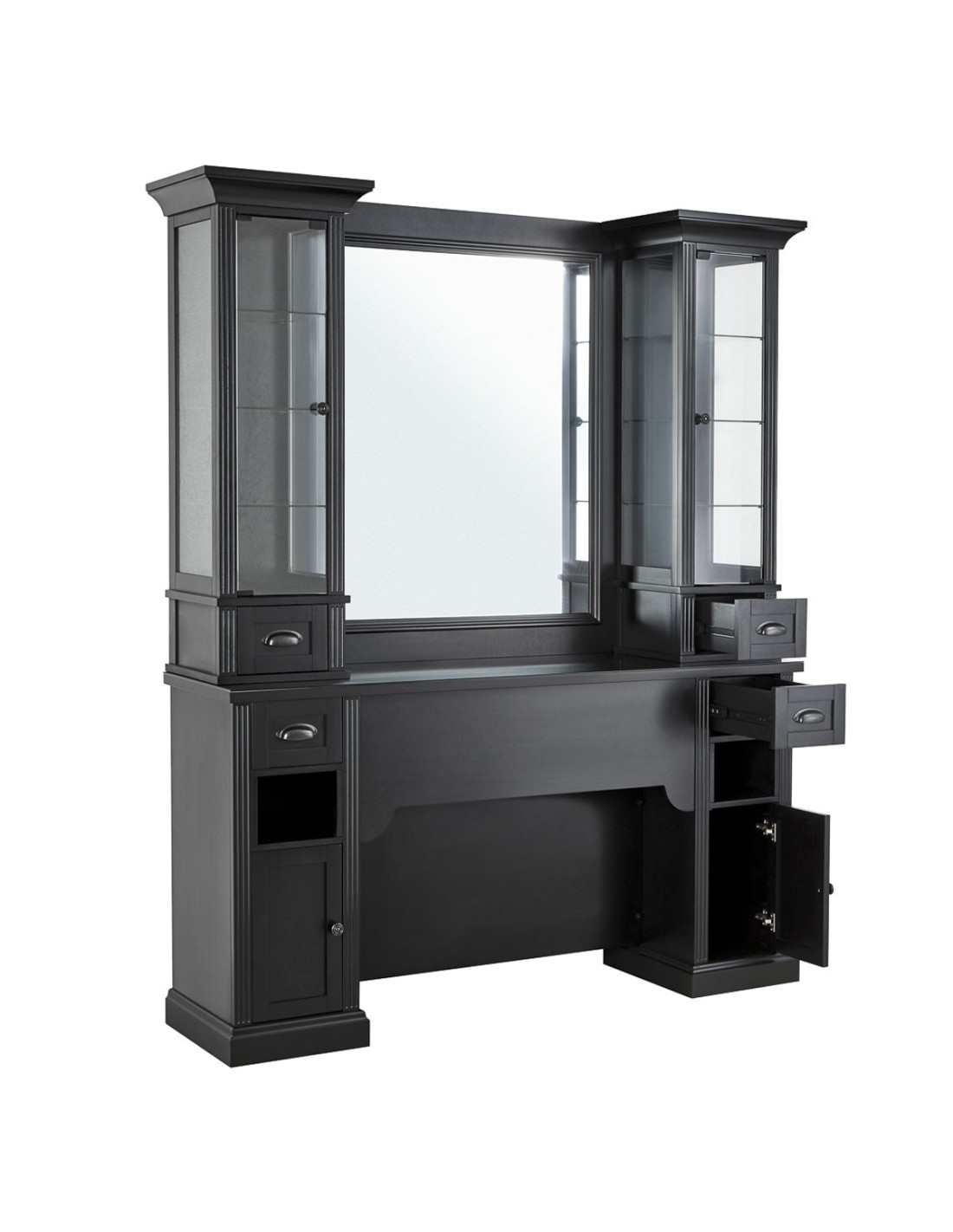 Postazione da barbiere WILLIAM 2B – Premium Retro Nero con vetrine