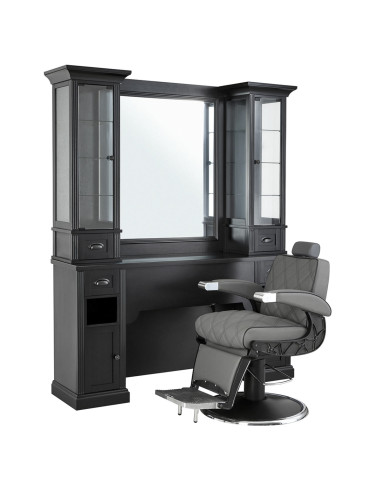 Postazione da barbiere WILLIAM 2B – Premium Retro Nero con vetrine