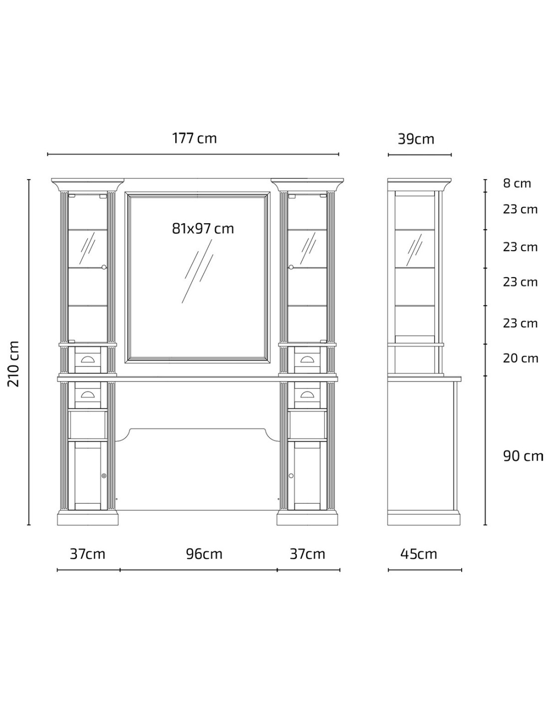 WILLIAM 2B Barber Styling Station – Premium Retro Black with Display Cases