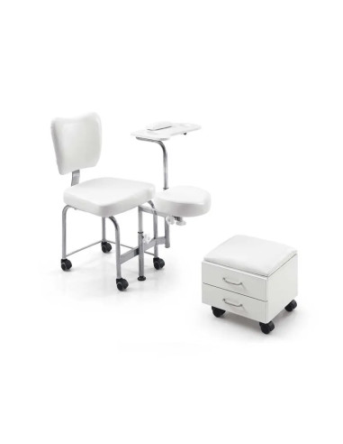 Cadeira de pedicure TENDY Pro – com espaço para armazenamento e apoio para as pernas.