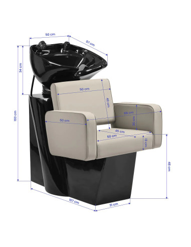 Lavatório para cabeleireiro Copenhagen, cinza-bege – Conforto premium e design moderno