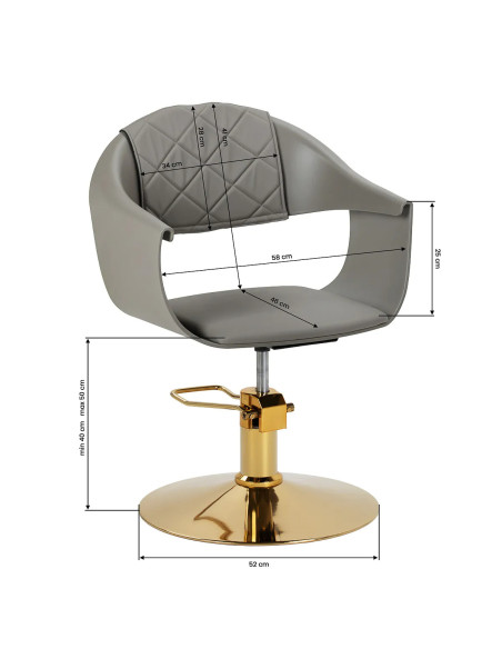 Sillón de peluquería ASTORIA, gris y dorado: elegancia profesional y comodidad premium