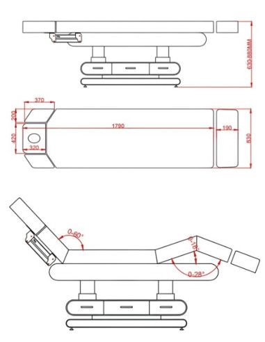 Stół do masażu elektryczny z 4 silnikami, podgrzewany, LED, beżowy | Pro