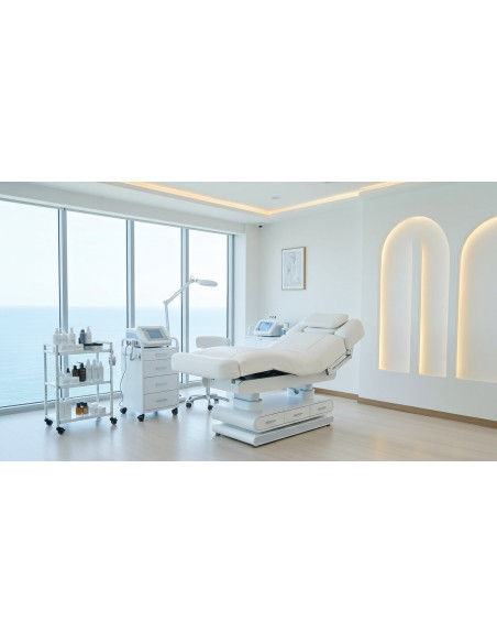 4-Motor Electric Massage Table with Heating & LED – White