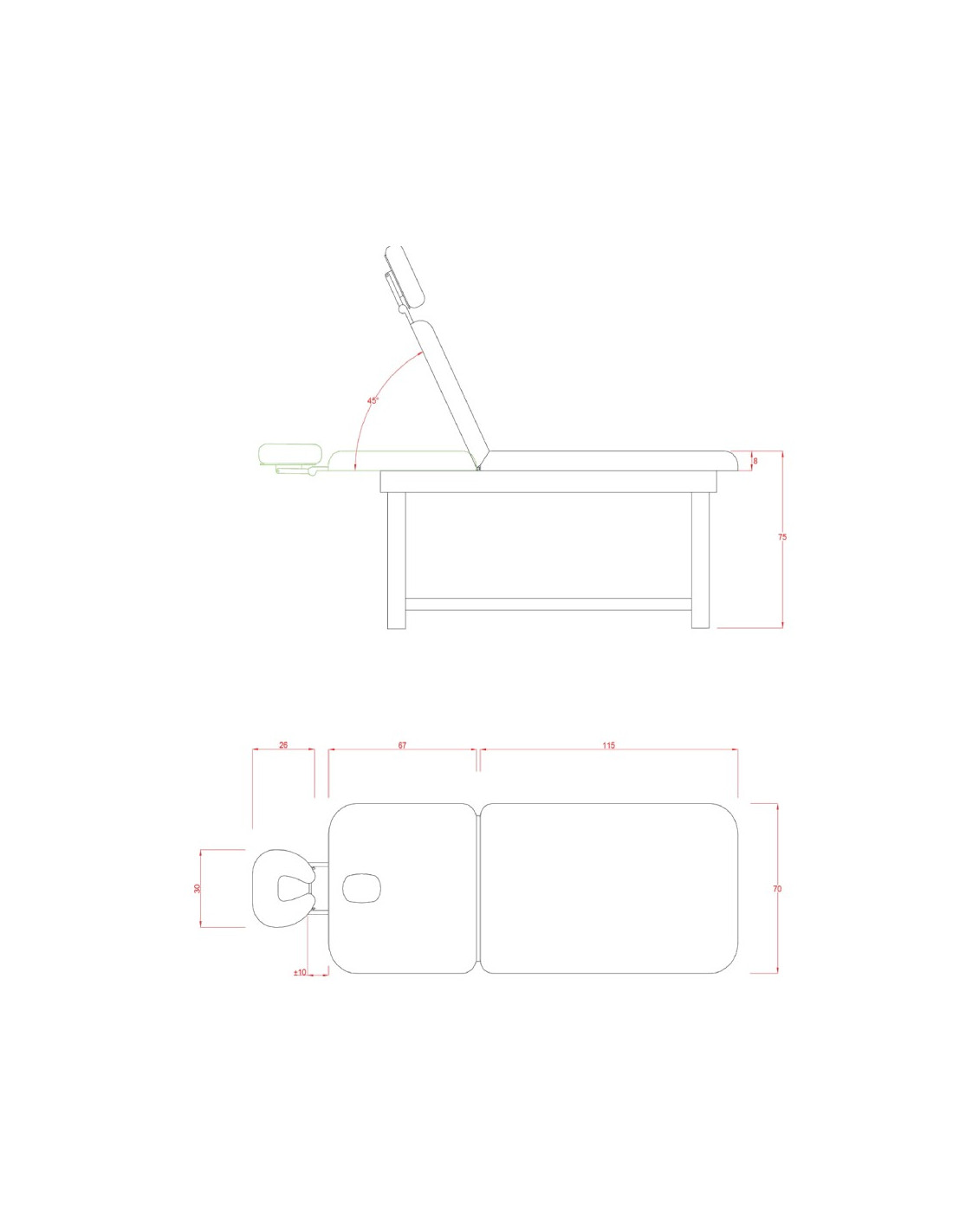Table de soins fixe ROMBO bois wengé 2 sections | Pro