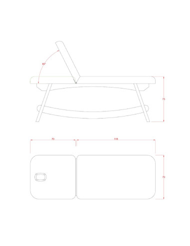 Camilla de tratamiento fija DELTO en madera wengué – 2 secciones profesionales