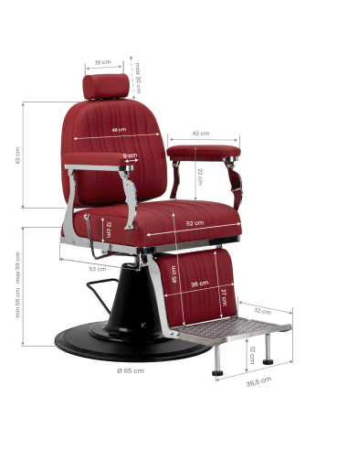 Sillón de barbero rojo ALESSANDRO | Reclinable hidráulico Pro