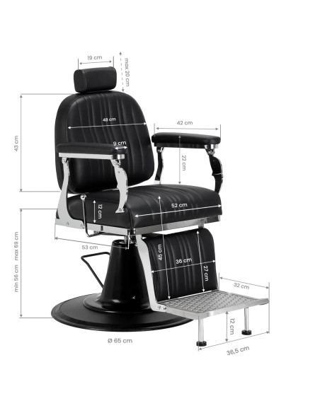 Fauteuil Barbier ALESSANDRO Noir – Hydraulique Inclinable Pro 
