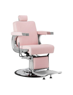 Sillón de barbero SALVATORE, rosa y cromada – Reclinable hidráulicamente Pro