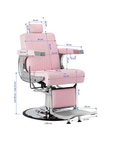 SALVATORE Barber chair , Pink & Chrome – Hydraulic Reclining Pro 