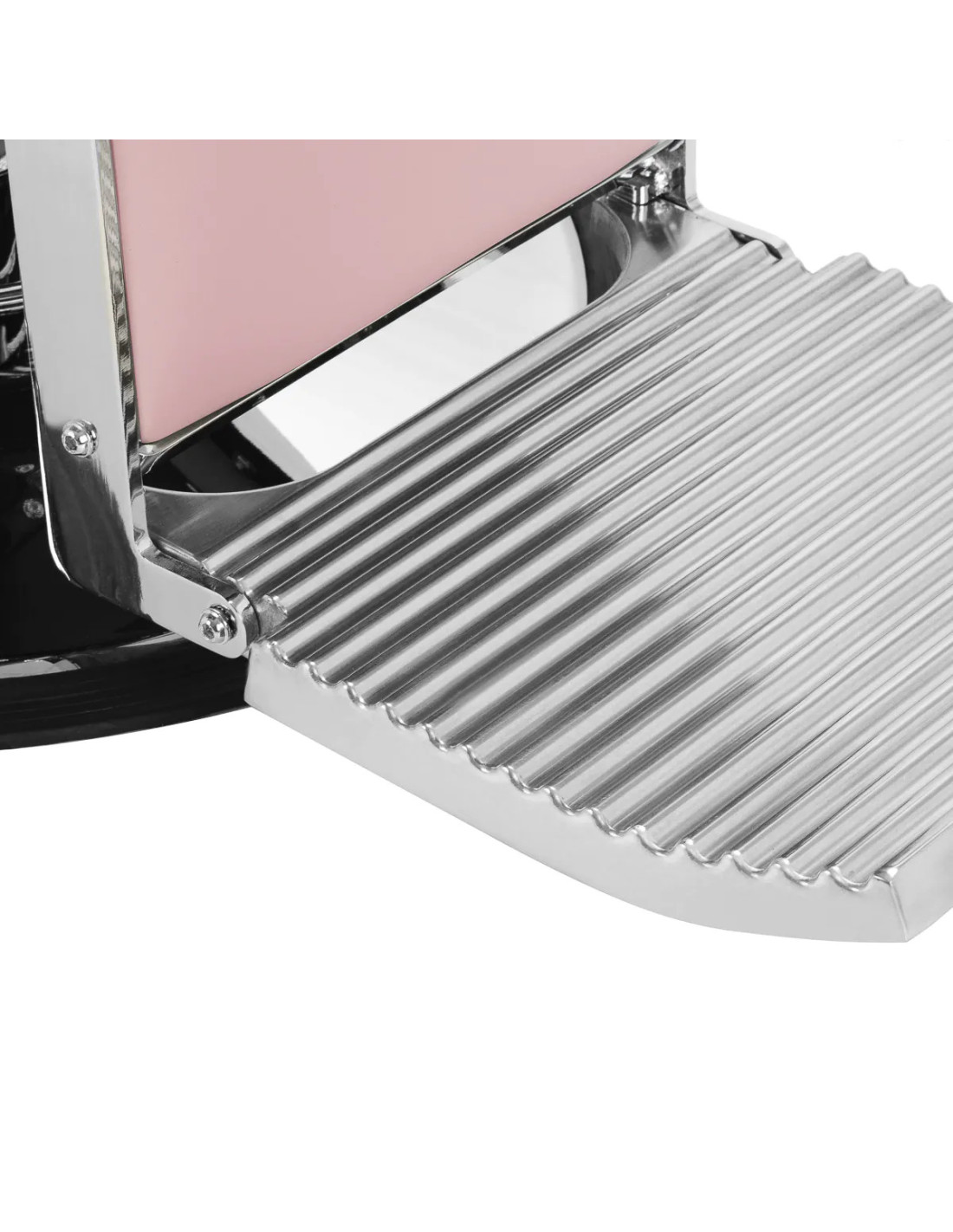 Sillón de barbero SALVATORE, rosa y cromada – Reclinable hidráulicamente Pro 