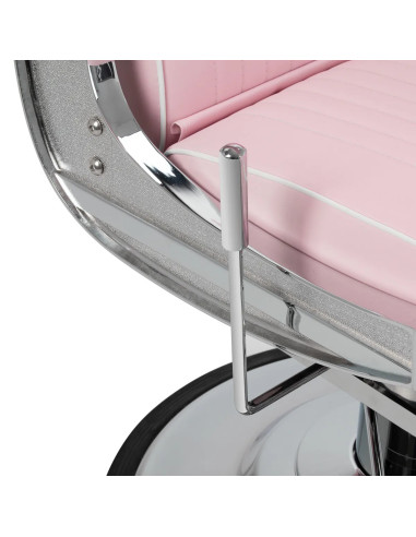 Sillón de barbero SALVATORE, rosa y cromada – Reclinable hidráulicamente Pro 