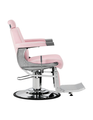 Sillón de barbero SALVATORE, rosa y cromada – Reclinable hidráulicamente Pro 
