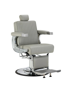 Fotel barberski SALVATORE, szary i chromowany – hydrauliczny rozkładany fotel Pro