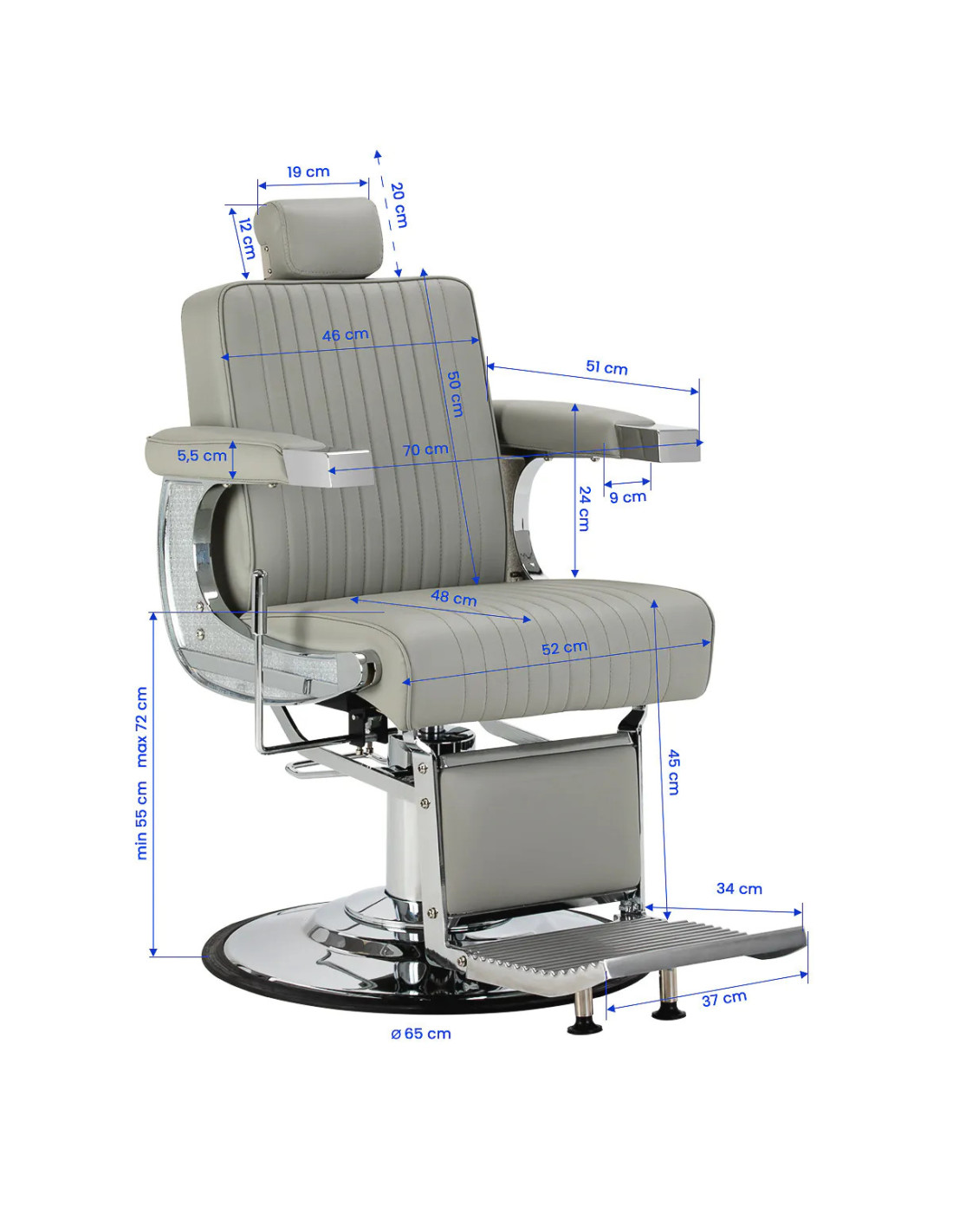SALVATORE Barber chair , Grey & Chrome – Hydraulic Reclining Pro 