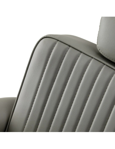 Sillón de barbero SALVATORE, gris y cromada – Reclinación hidráulica Pro 