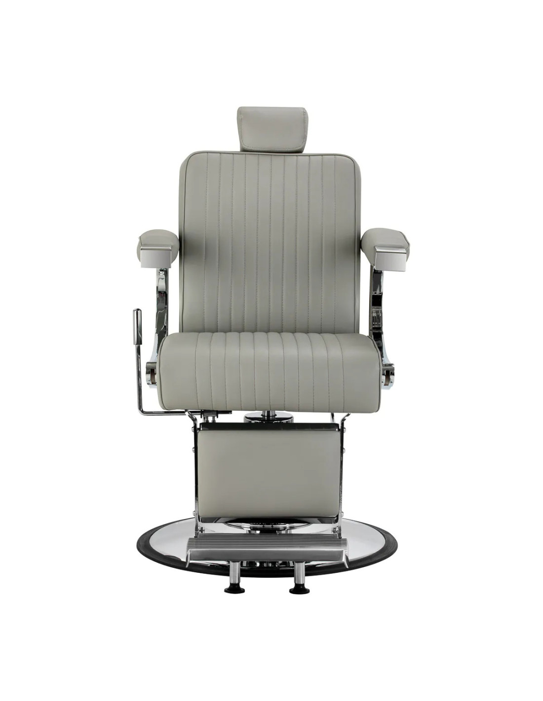 Sillón de barbero SALVATORE, gris y cromada – Reclinación hidráulica Pro 
