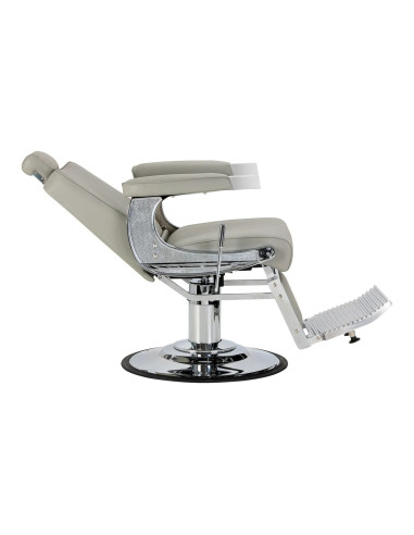 Fauteuil Barbier SALVATORE Gris & Chrome – Hydraulique Inclinable Pro 
