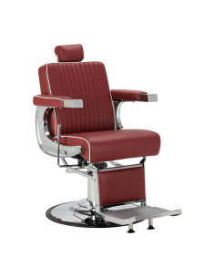 Sillón de barbero SALVATORE, roja y cromada – Reclinable hidráulicamente Pro