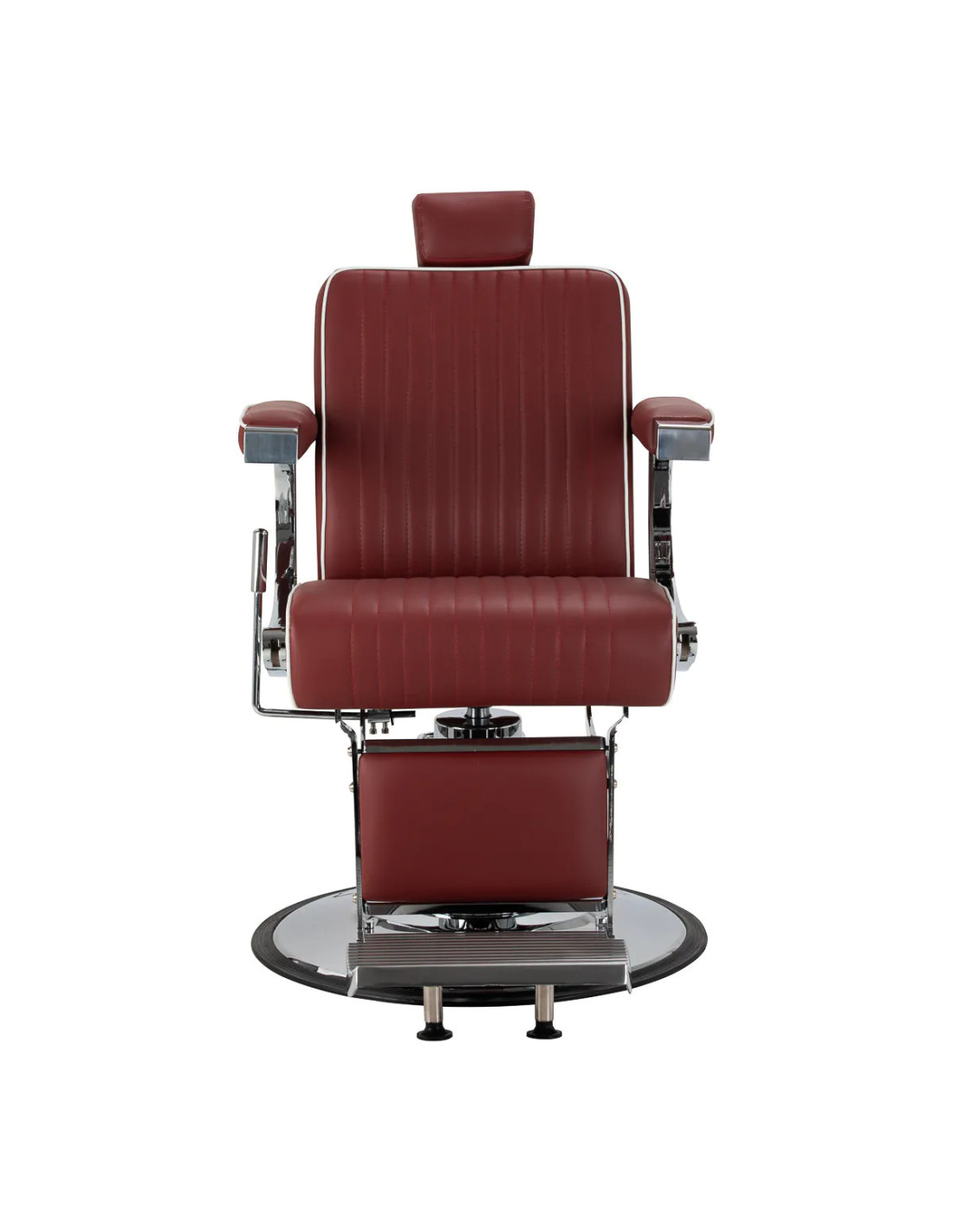 Fotel barberski SALVATORE, czerwony i chromowany – hydrauliczny rozkładany fotel Pro 