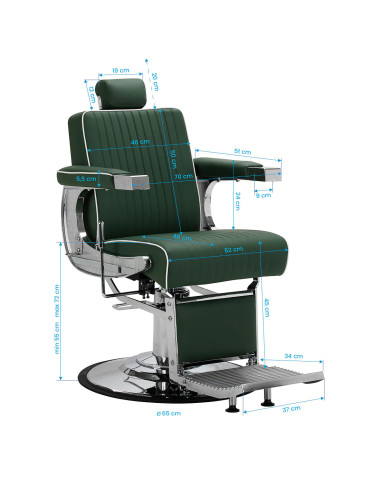SALVATORE Fotel barberski , groen en chroom – hydraulisch verstelbaar 