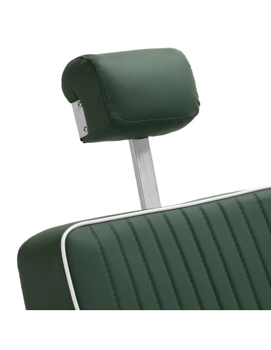 Sillón de barbero SALVATORE, verde y cromada – Reclinable hidráulicamente Pro 