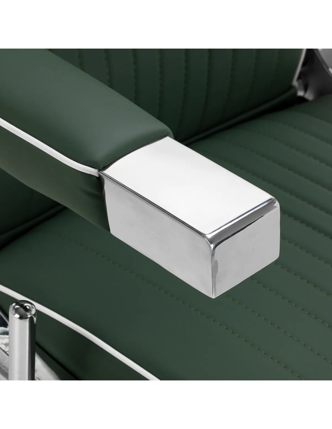 Sillón de barbero SALVATORE, verde y cromada – Reclinable hidráulicamente Pro 