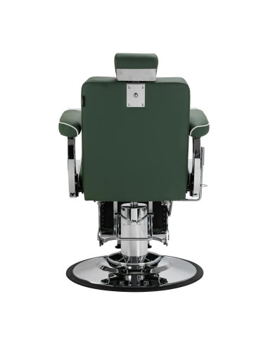 Sillón de barbero SALVATORE, verde y cromada – Reclinable hidráulicamente Pro 