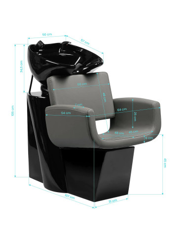 Bac de Coiffure Naples Grey Stone – Design Moderne & Cuvette Céramique Noire 