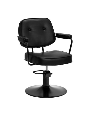 Sillón de peluquería ILARIA, totalmente negro, giratorio 360° y elevación hidráulica profesional