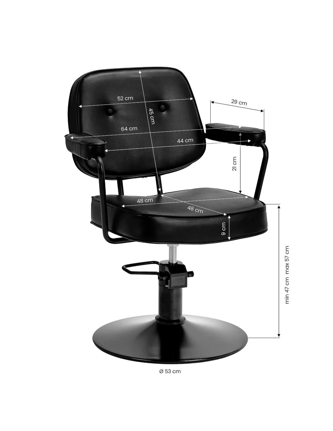 Fauteuil de Coiffage ILARIA Full Black – Pivotant 360° & Vérin Hydraulique Pro 