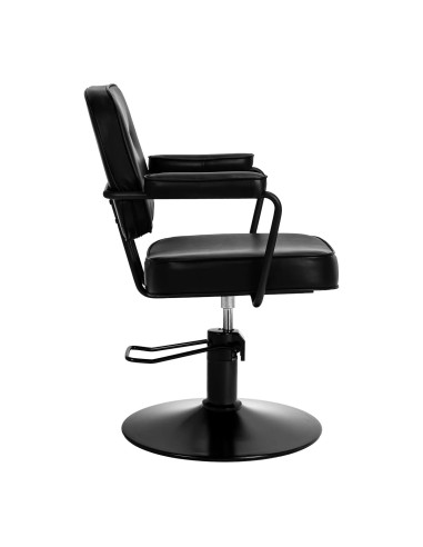 Sillón de peluquería ILARIA, totalmente negro, giratorio 360° y elevación hidráulica profesional