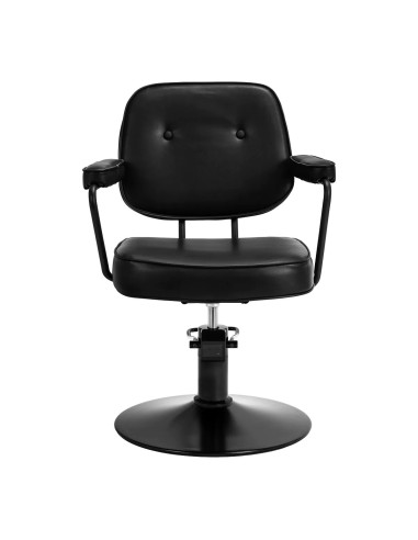 Sillón de peluquería ILARIA, totalmente negro, giratorio 360° y elevación hidráulica profesional
