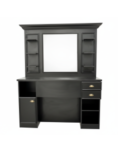 Poste barbier professionnel noir  Miroir & rangements