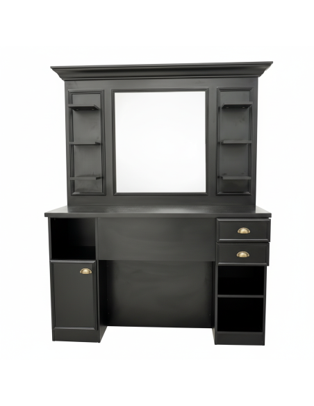 Poste barbier professionnel noir  Miroir & rangements