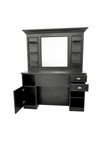 Poste barbier professionnel noir  Miroir & rangements