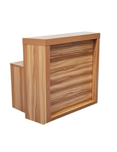 Mostrador de caja y recepción Arizona de 120 cm, acabado en madera nogal