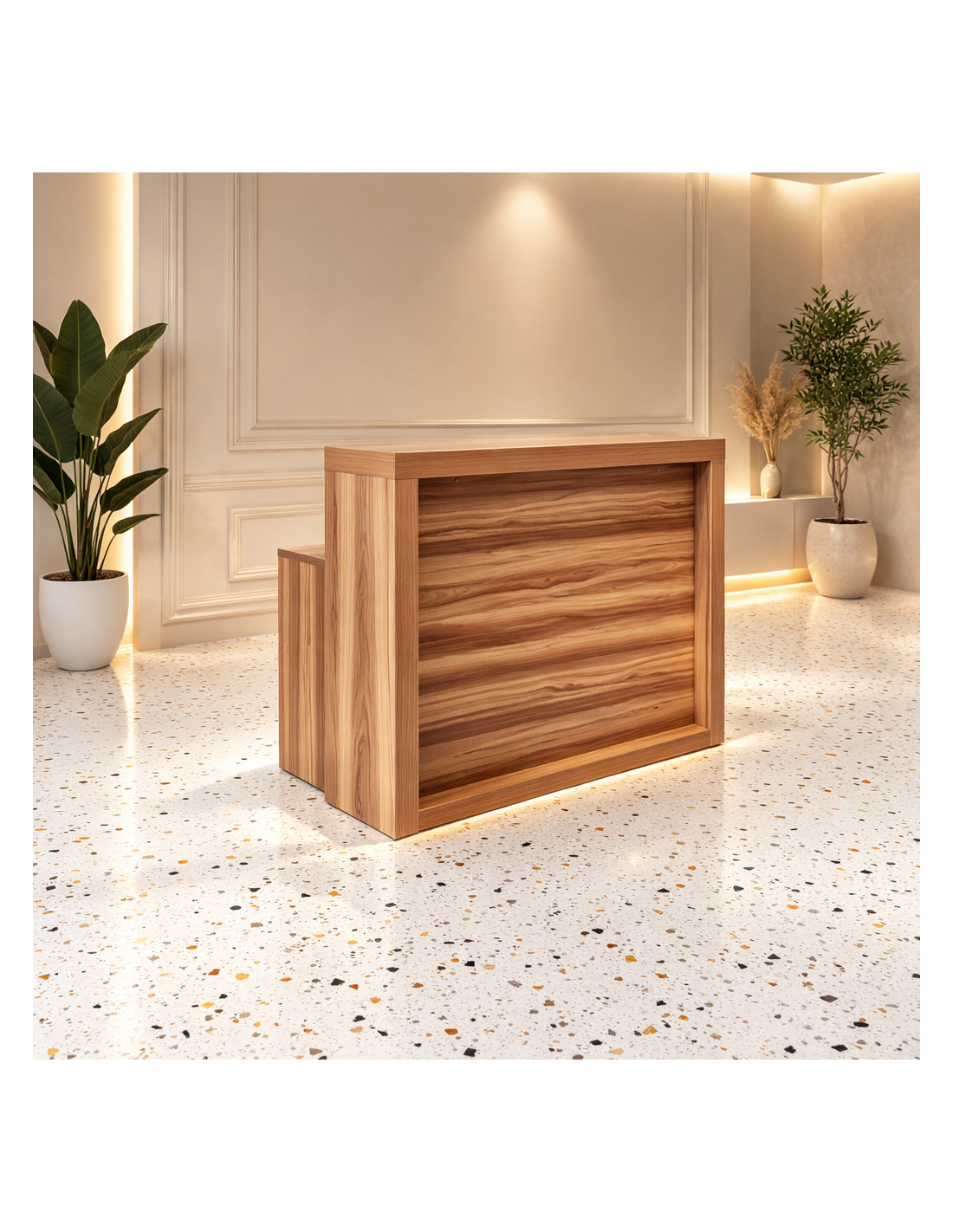 Bancone reception e cassa Arizona da 120 cm in legno effetto noce.