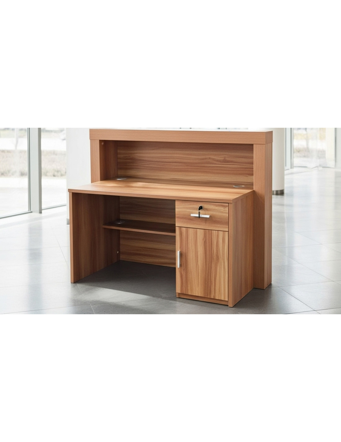Mostrador de recepción Arizona de 120cm en madera imitación nogal.