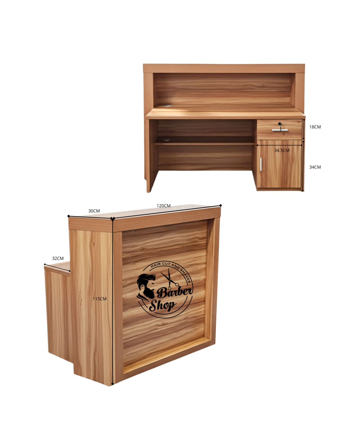 Bancone reception da barbiere 120 cm in legno | Stile barbiere