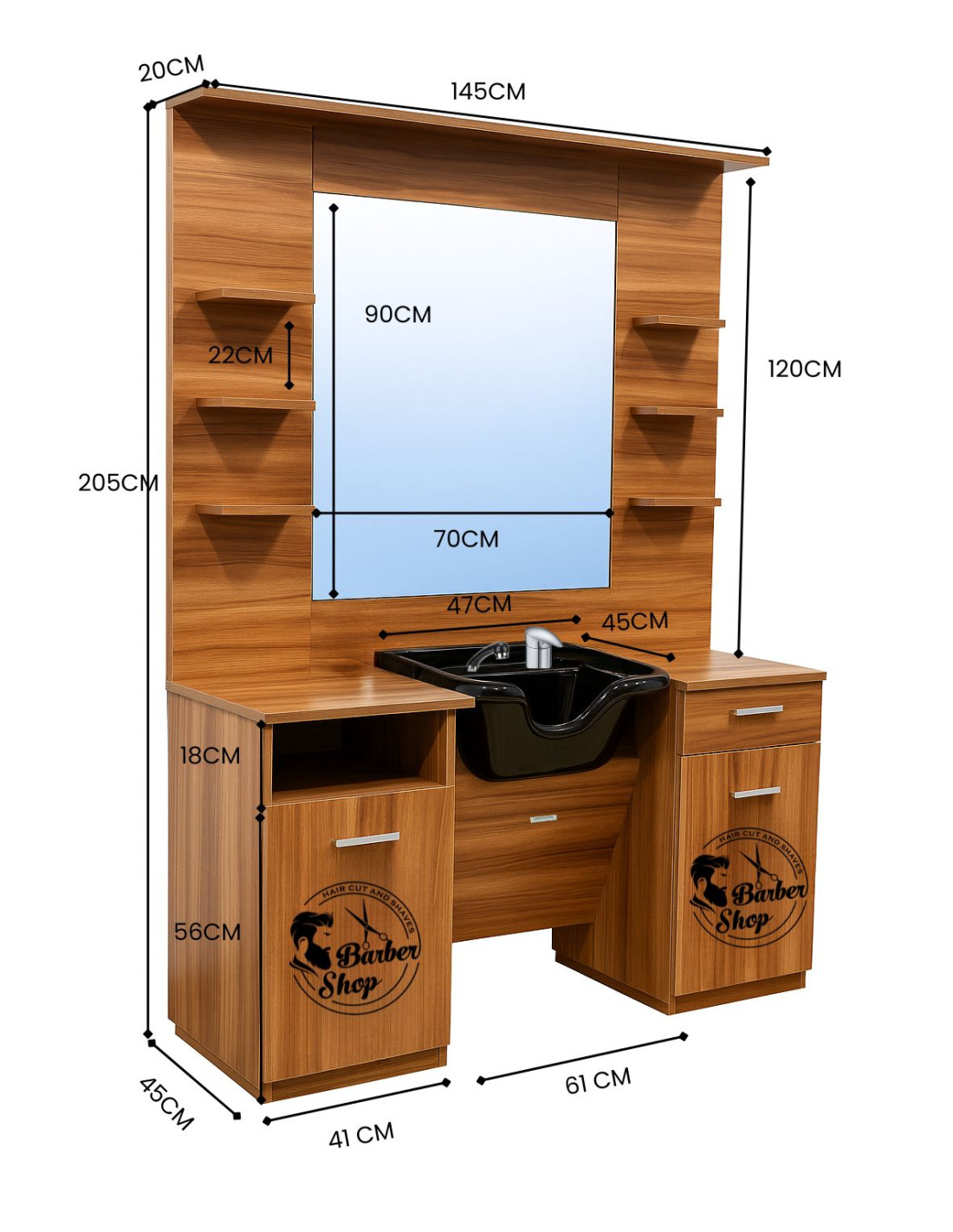 LOT 3 Poste Barber - Meuble barbier shop V3 BL