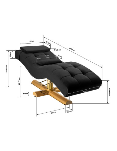 LORA Wimperverlengingsbed – Zwart & Goud Hydraulische Esthetische Tafel