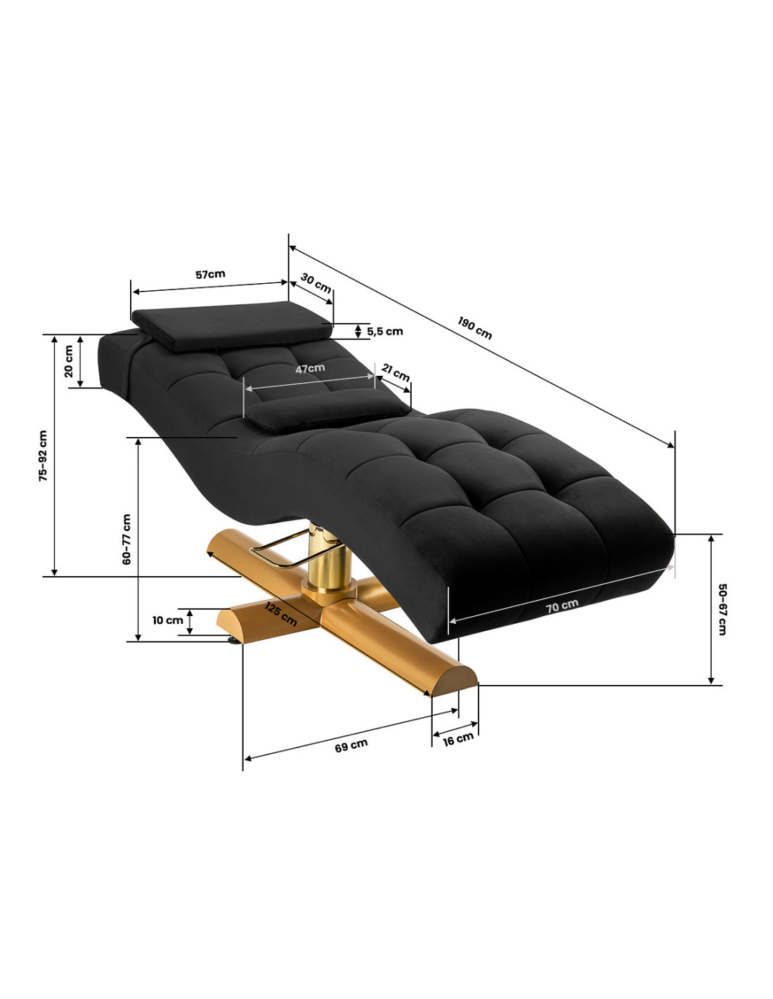 LORA Wimperverlengingsbed – Zwart & Goud Hydraulische Esthetische Tafel