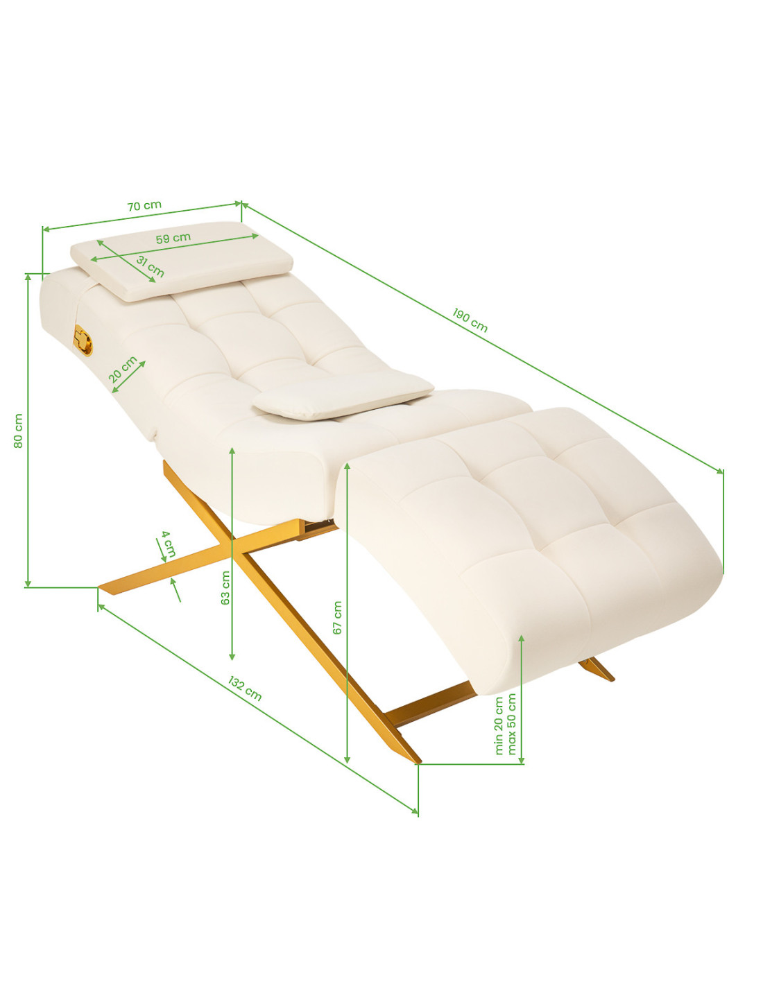 Lit Extension de Cils Lïna – Table Esthétique Velours Blanc & Or 
