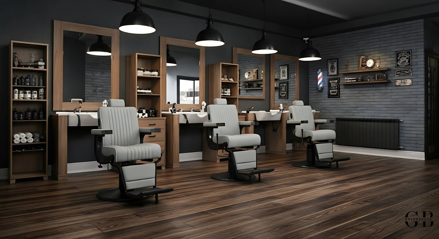 Cadeira de barbeiro cinza John's com estrutura preta, design vintage e ergonômico para barbearia profissional.