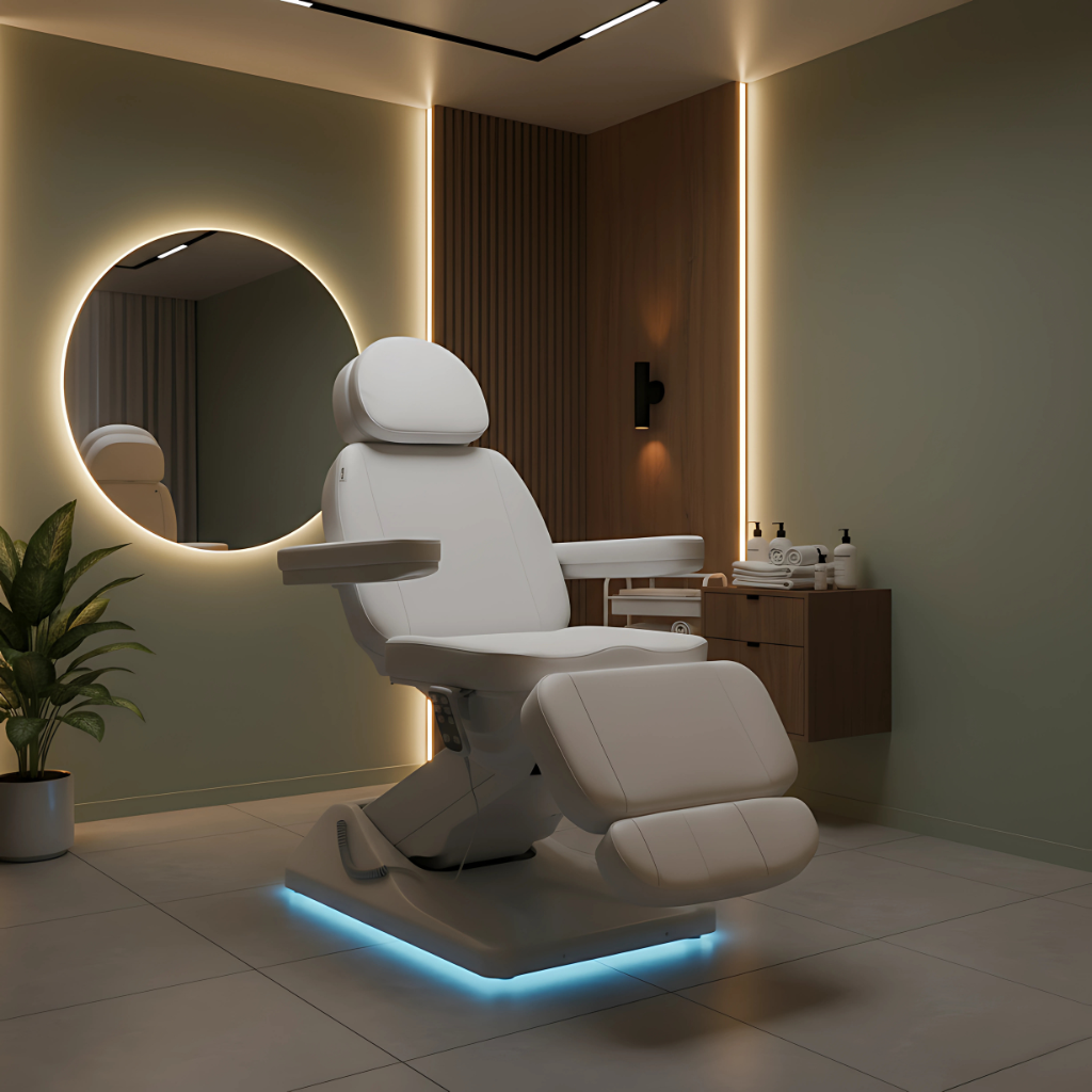 Fauteuil de beauté électrique de luxe SILLON blanc professionnel spa et institut esthétique.